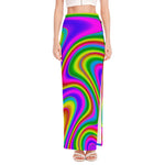 Abstract Neon Trippy Print High Slit Maxi Skirt
