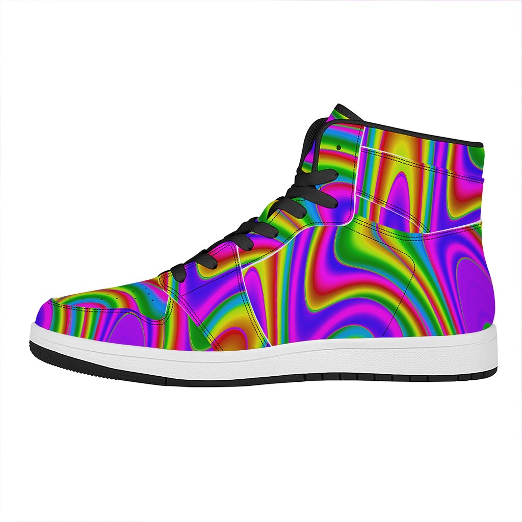Abstract Neon Trippy Print High Top Leather Sneakers