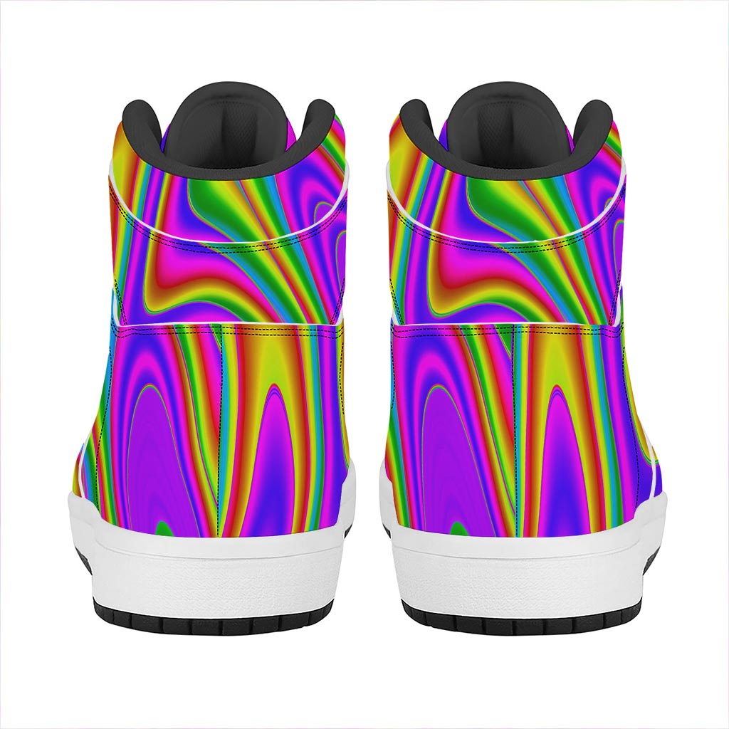 Abstract Neon Trippy Print High Top Leather Sneakers
