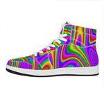 Abstract Neon Trippy Print High Top Leather Sneakers