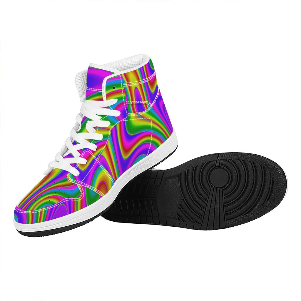 Abstract Neon Trippy Print High Top Leather Sneakers