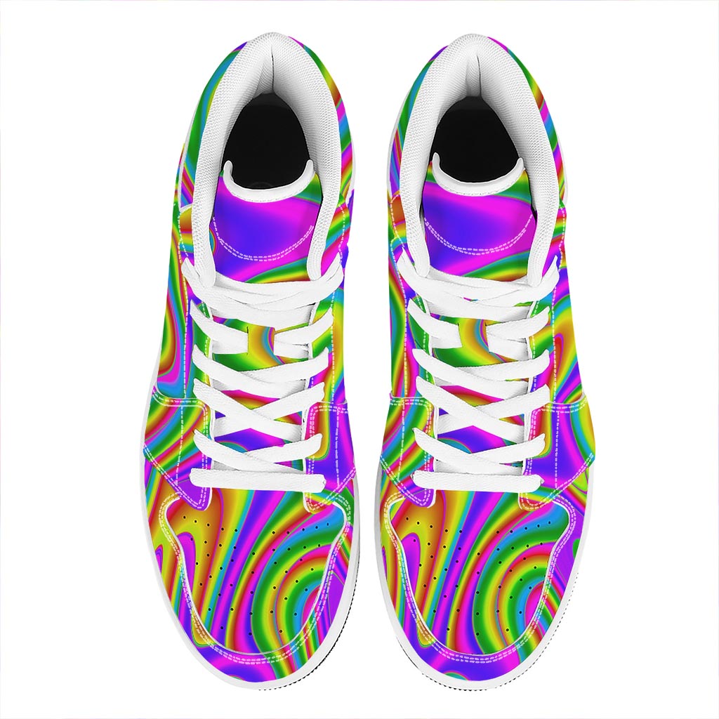 Abstract Neon Trippy Print High Top Leather Sneakers