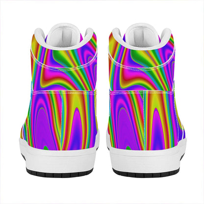 Abstract Neon Trippy Print High Top Leather Sneakers