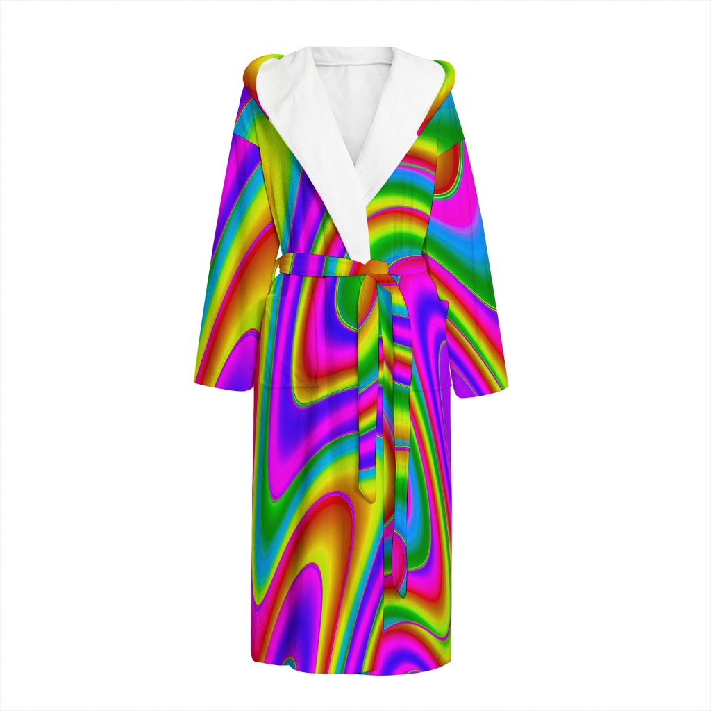 Abstract Neon Trippy Print Hooded Bathrobe