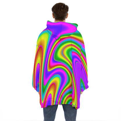 Abstract Neon Trippy Print Hoodie Blanket