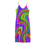 Abstract Neon Trippy Print Jersey Midi Cami Dress