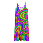 Abstract Neon Trippy Print Jersey Midi Cami Dress