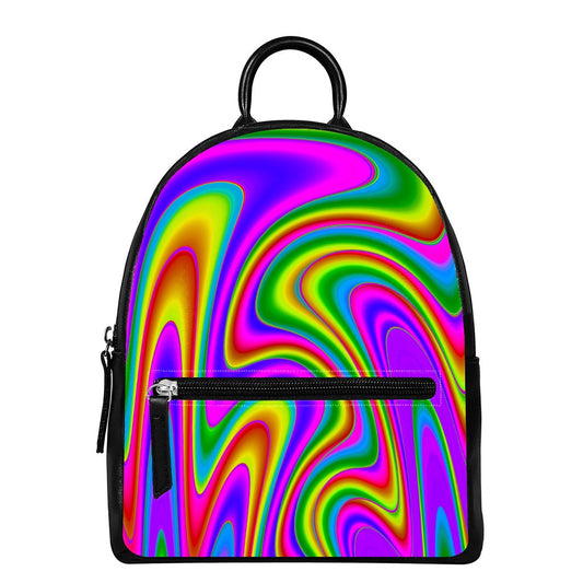 Abstract Neon Trippy Print Leather Backpack