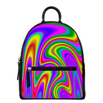 Abstract Neon Trippy Print Leather Backpack