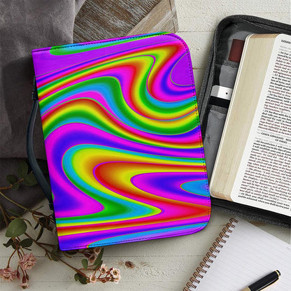 Abstract Neon Trippy Print Leather Bible Cover