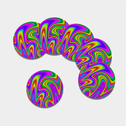 Abstract Neon Trippy Print Leather Coaster Set