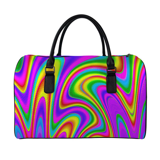 Abstract Neon Trippy Print Leather Duffle Bag