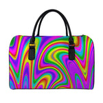 Abstract Neon Trippy Print Leather Duffle Bag