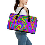 Abstract Neon Trippy Print Leather Duffle Bag