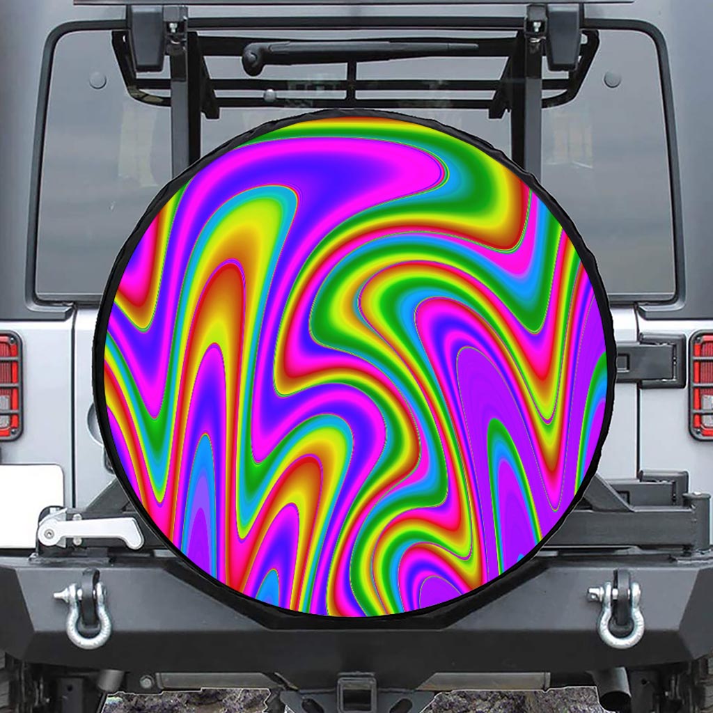 Abstract Neon Trippy Print Leather Spare Tire Cover