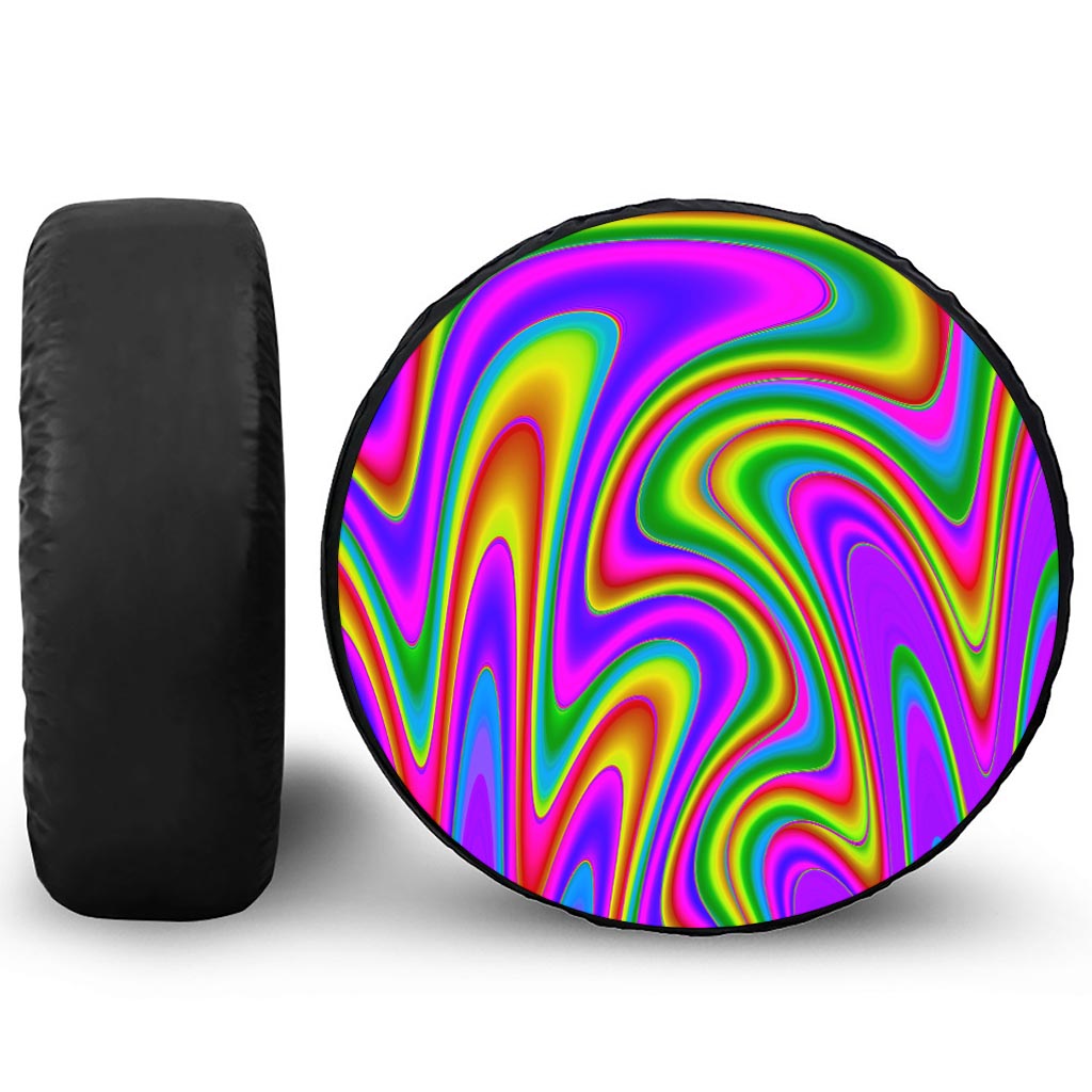 Abstract Neon Trippy Print Leather Spare Tire Cover