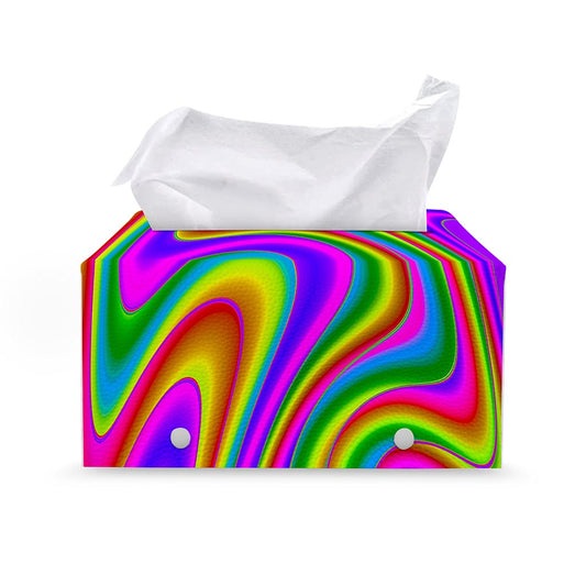 Abstract Neon Trippy Print Leather Tissue Box Cover