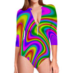 Abstract Neon Trippy Print Long Sleeve Swimsuit