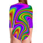 Abstract Neon Trippy Print Long Sleeve Swimsuit