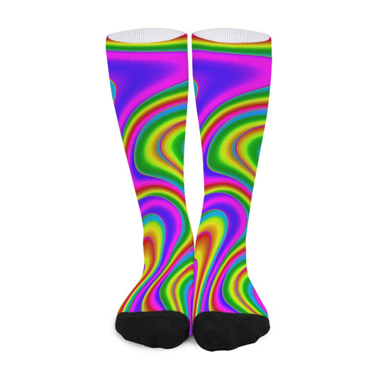 Abstract Neon Trippy Print Long Socks