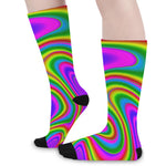 Abstract Neon Trippy Print Long Socks