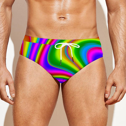 Abstract Neon Trippy Print Men's Swim Briefs