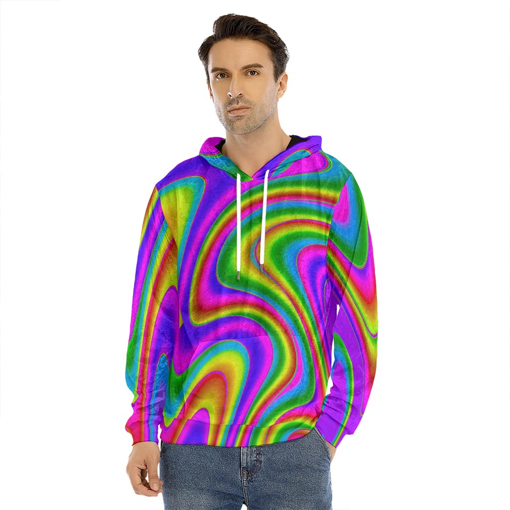 Abstract Neon Trippy Print Men's Velvet Pullover Hoodie