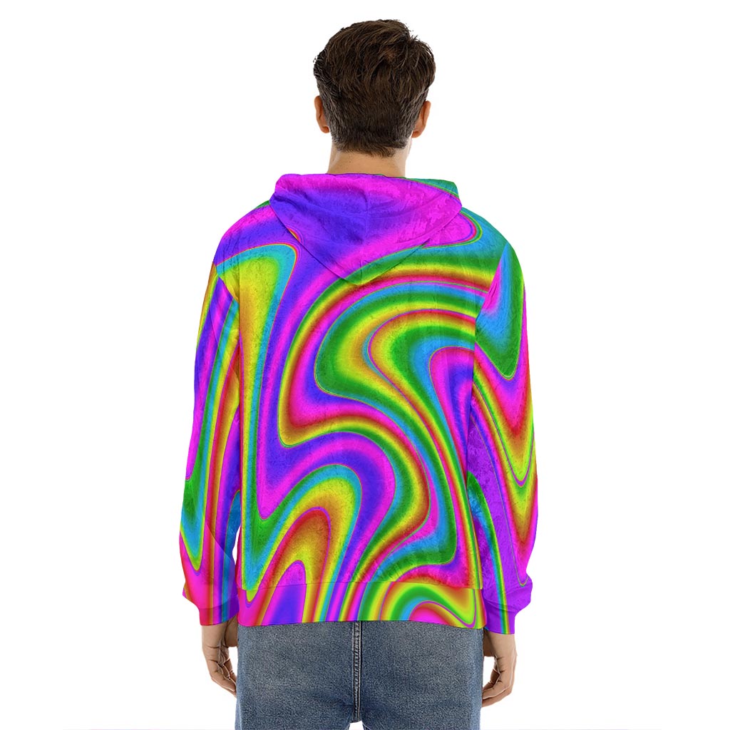 Abstract Neon Trippy Print Men's Velvet Pullover Hoodie