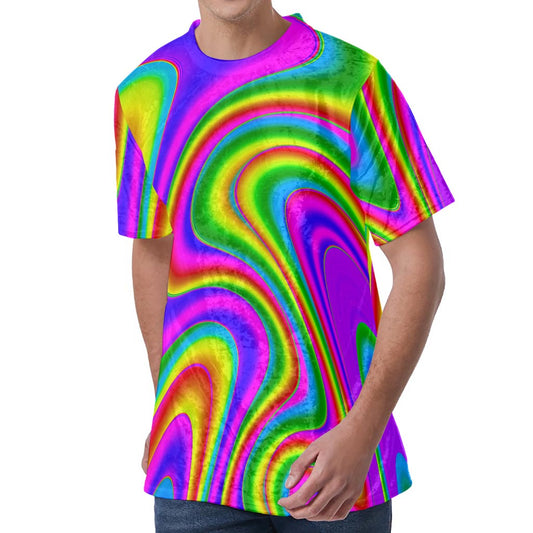 Abstract Neon Trippy Print Men's Velvet T-Shirt