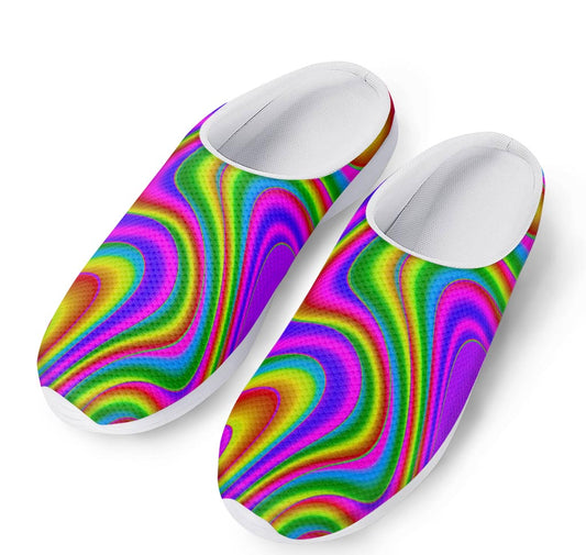 Abstract Neon Trippy Print Mesh Casual Shoes