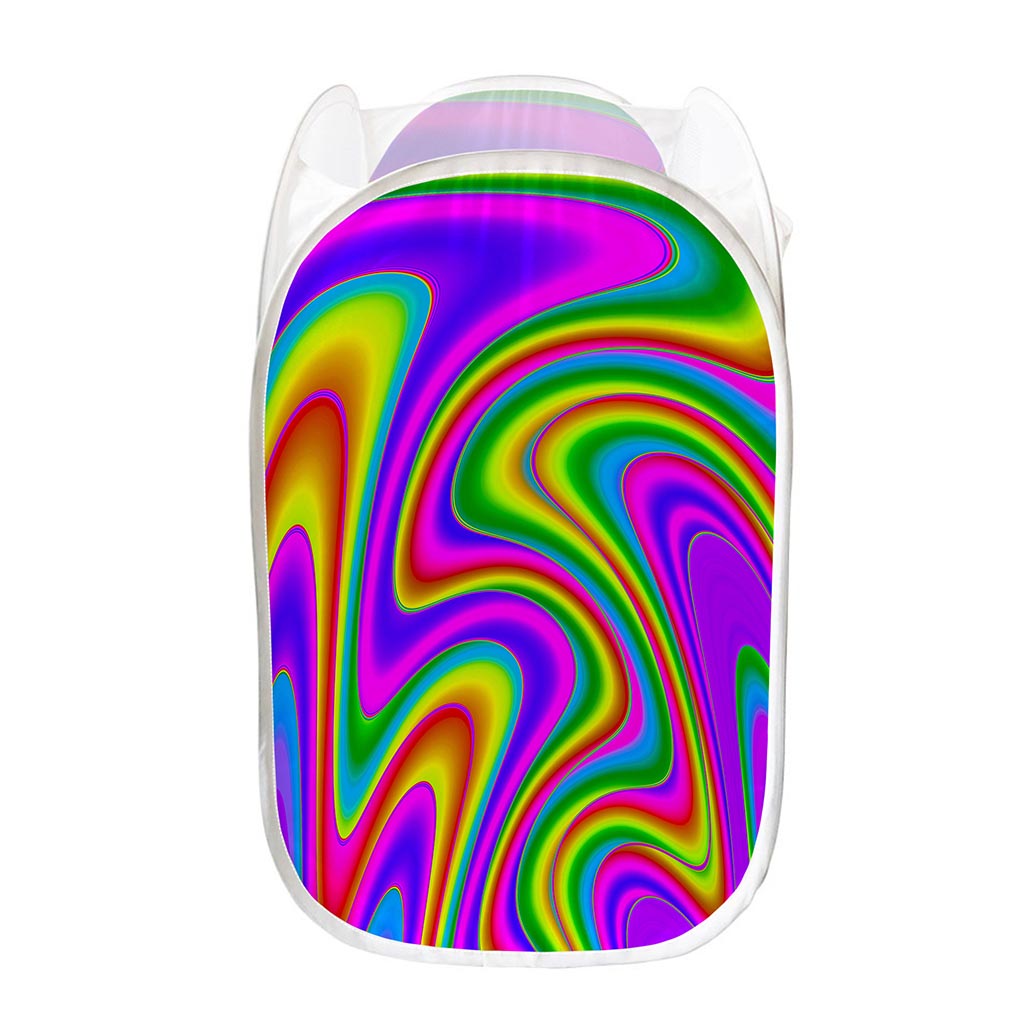 Abstract Neon Trippy Print Mesh Laundry Hamper