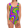 Abstract Neon Trippy Print One Piece Swimsuit