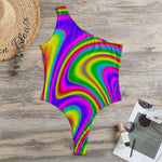 Abstract Neon Trippy Print One Shoulder Bodysuit
