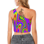Abstract Neon Trippy Print One Shoulder Crop Top