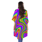 Abstract Neon Trippy Print Open Front Beach Cover Up