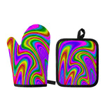 Abstract Neon Trippy Print Oven Mitt And Pot Holder Set