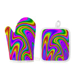 Abstract Neon Trippy Print Oven Mitt And Pot Holder Set