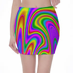 Abstract Neon Trippy Print Pencil Mini Skirt