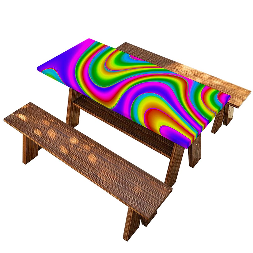 Abstract Neon Trippy Print Picnic Table Cover