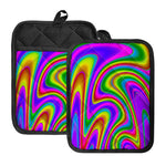 Abstract Neon Trippy Print Pot Holders With Pocket