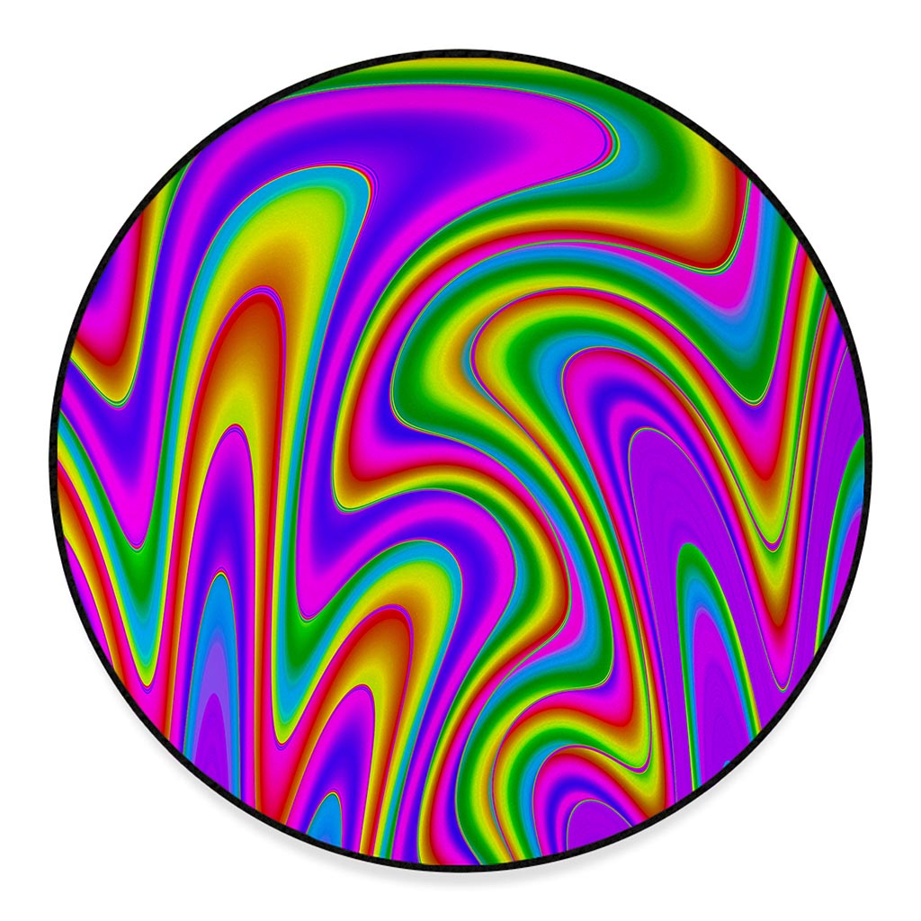 Abstract Neon Trippy Print Round Floor Mat