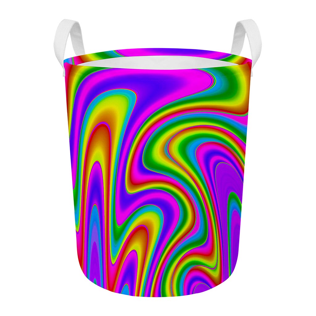 Abstract Neon Trippy Print Round Laundry Basket