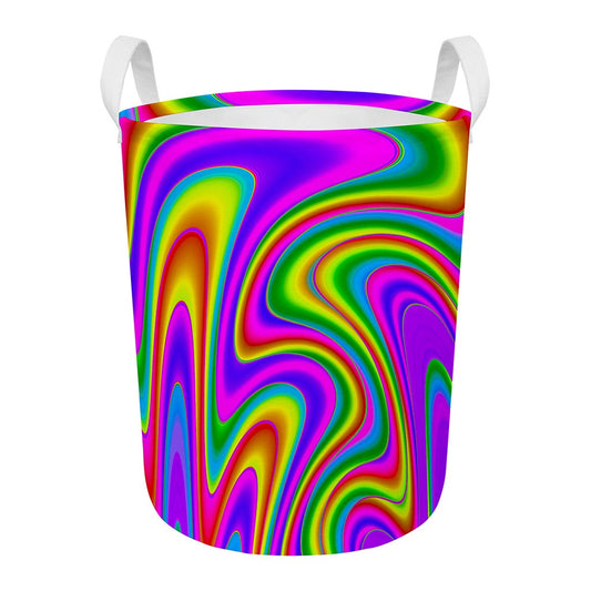 Abstract Neon Trippy Print Round Laundry Basket