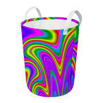 Abstract Neon Trippy Print Round Laundry Basket