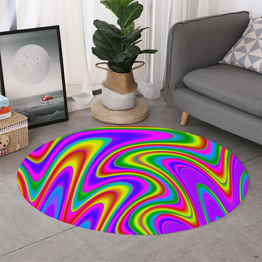 Abstract Neon Trippy Print Round Rug