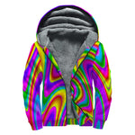 Abstract Neon Trippy Print Sherpa Lined Zip Up Hoodie