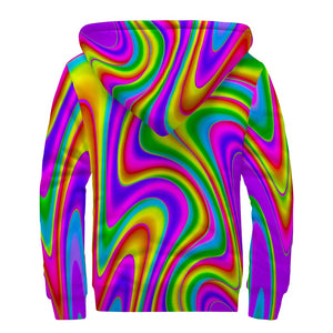 Abstract Neon Trippy Print Sherpa Lined Zip Up Hoodie