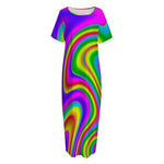 Abstract Neon Trippy Print Short Sleeve Long Nightdress