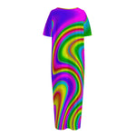 Abstract Neon Trippy Print Short Sleeve Long Nightdress