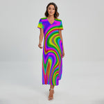 Abstract Neon Trippy Print Short Sleeve Maxi Dress